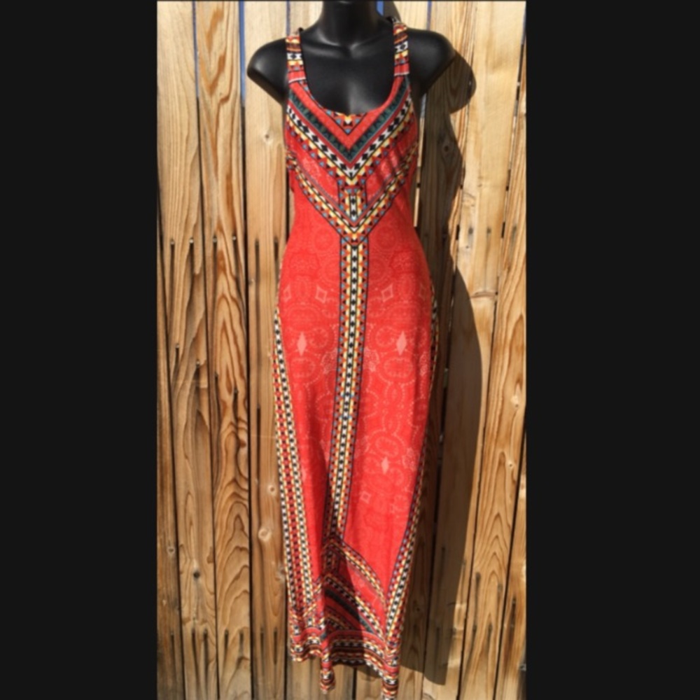 Tribal Print Strappy Back Maxi Dress